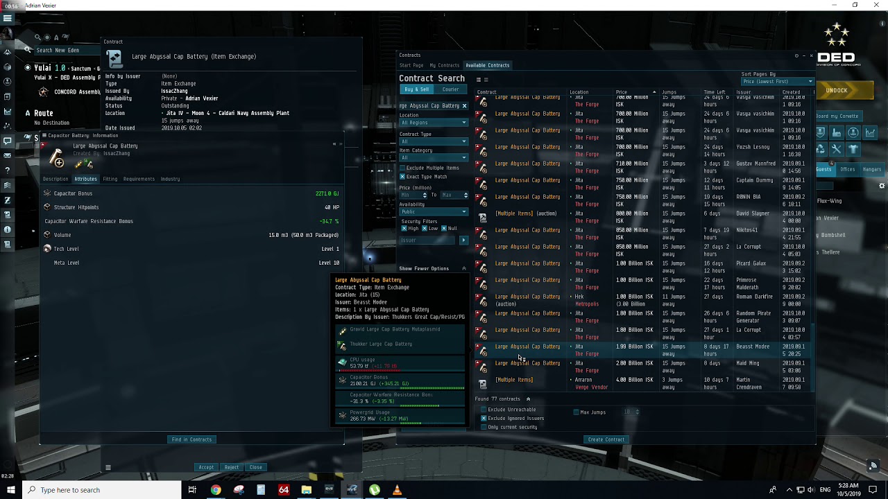 EVE Online: Market Large Abyssal Battery buy - 1.2 bil. ISK contract - 2019.10.05