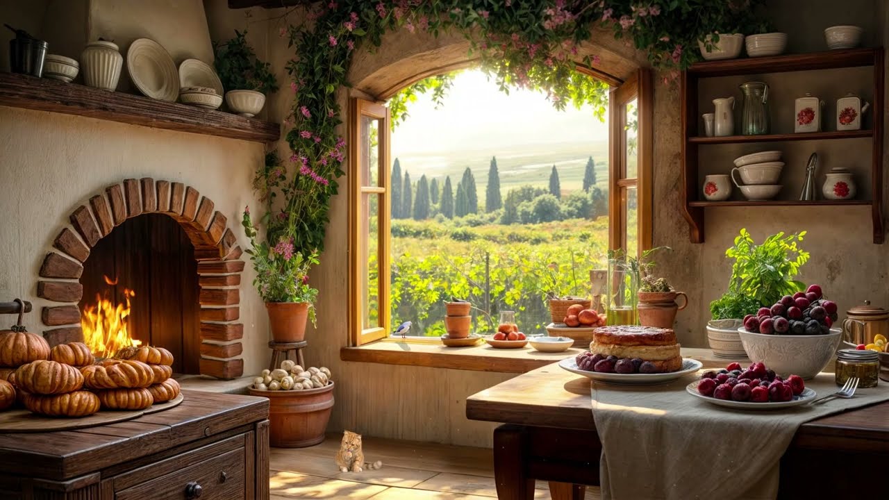 🔥 Cooking a Quiet Breakfast | Rustic Kitchen by the Fire & Soft Morning Light