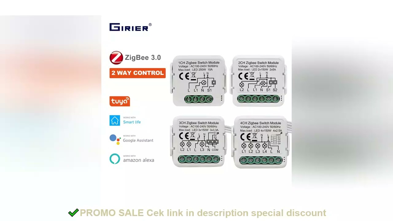 GIRIER Tuya ZigBee 3.0 Switch Module 10A Smart Home DIY Breaker 1 2 3 4 Gang Supports 2 Way Control