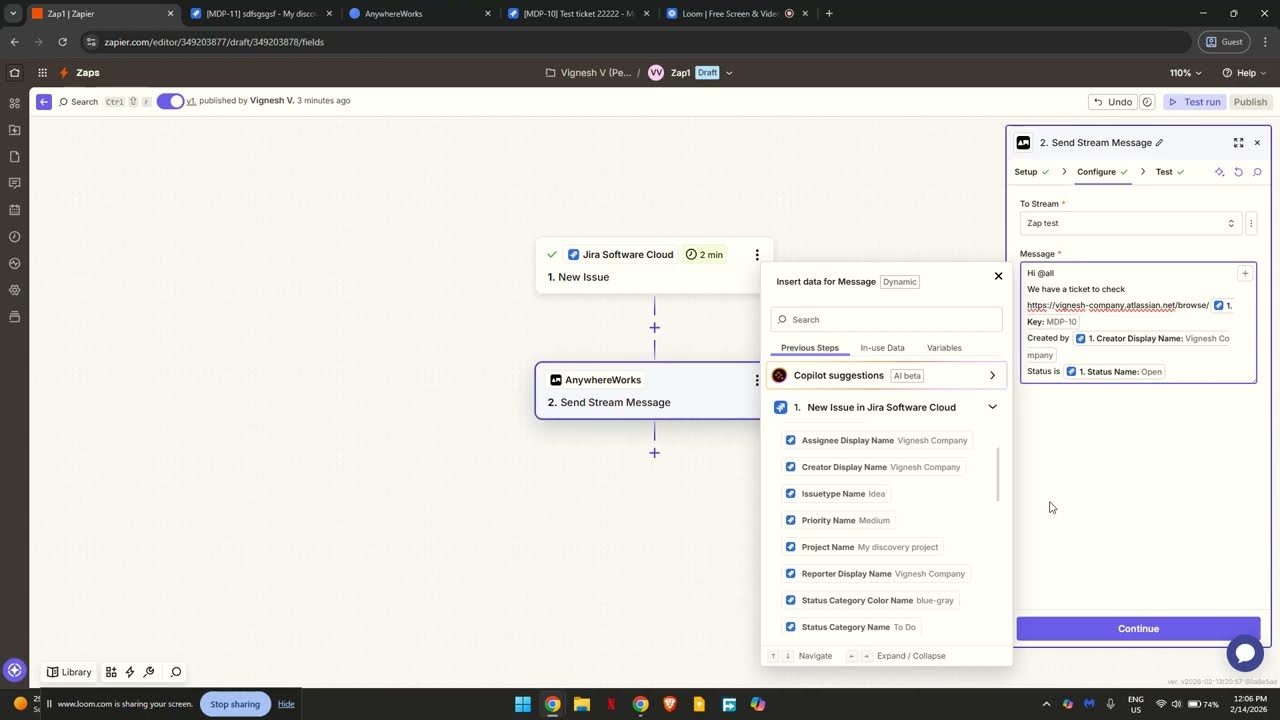 Zapier automation connecting Jira with AnywhereWorks
