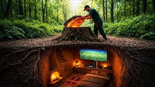 (2) Hidden Tree Stump Shelter Build | Live Streaming By Solanki Pop