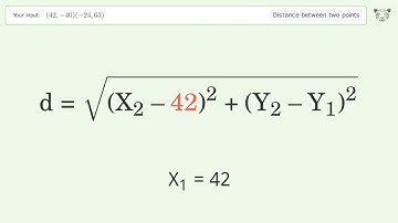 Find the distance between two points p1 (42,-40) and p2 (-24,63): Step-by-Step Video Solution