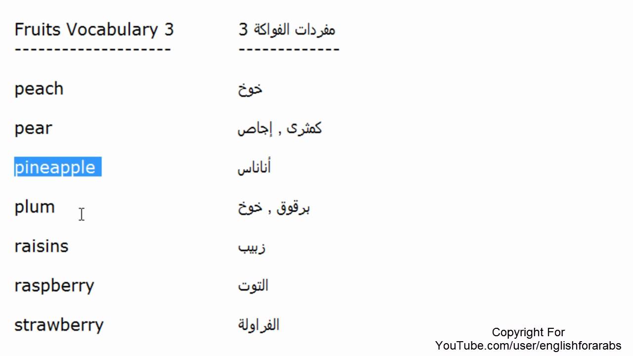 اسماء الفواكه باللغة الانجليزية الجزء 3 Youtube