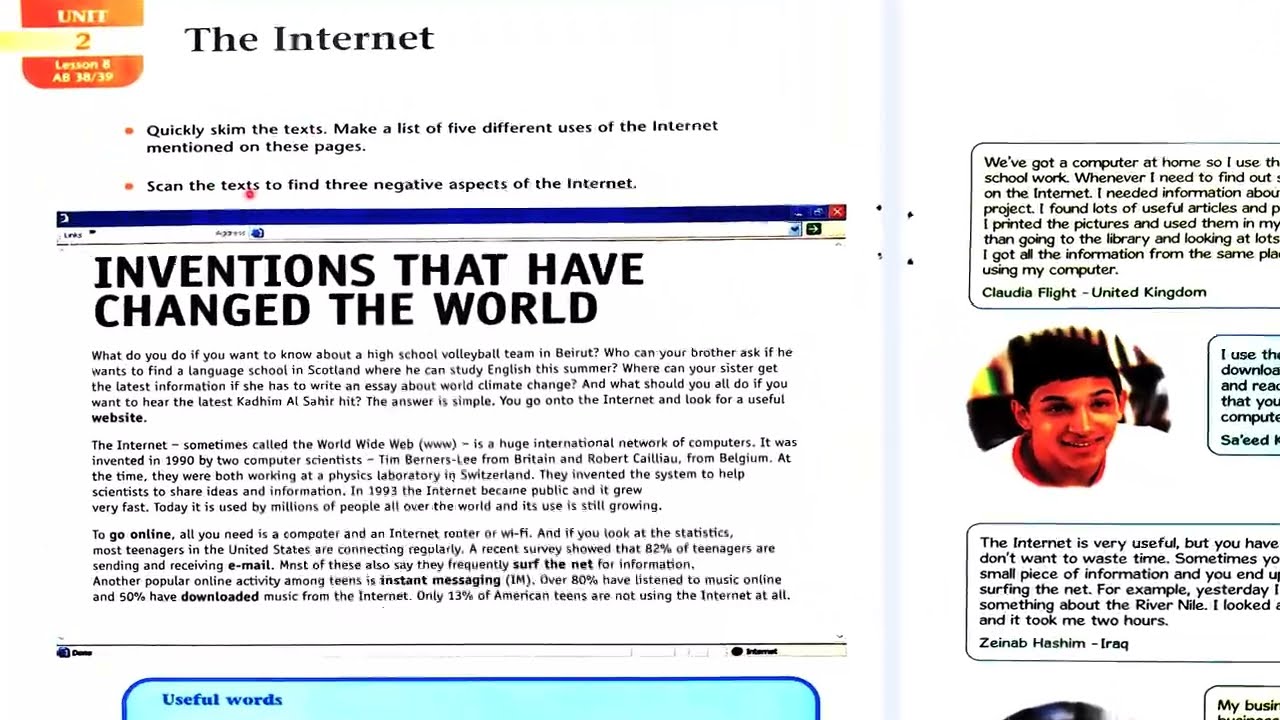 صفحة 26 و 27 انكليزي خامس اعدادي قطعة الانترنت ج 1 2025