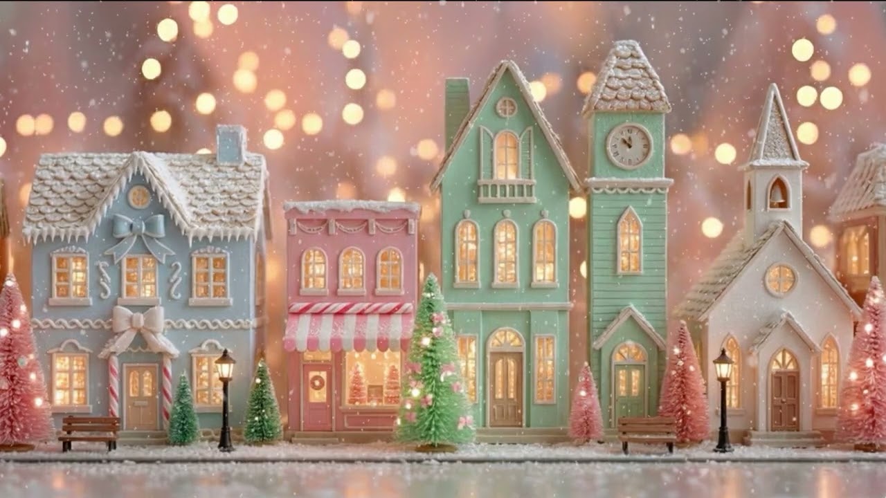 3 HOUR Pink Holiday Ambience | No Ads | Cozy Lofi | Christmas Village | Decorating for Christmas