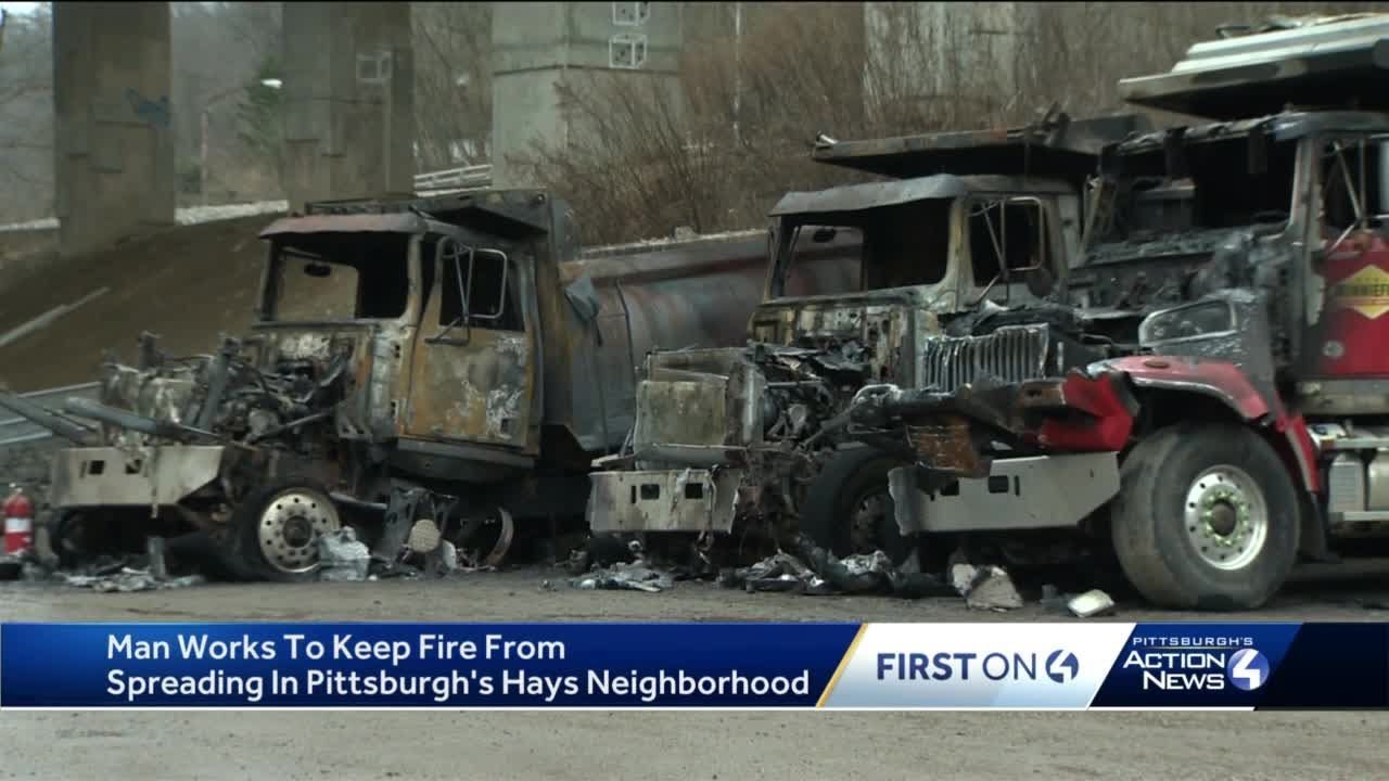 3 dump trucks catch fire in Pittsburgh's Hays neighborhood YouTube
