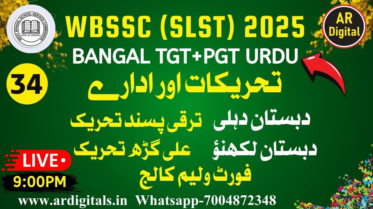 35.WBSSC (SLST) 2025|Dabistane Dehli| Fort William College| Taraqqi pasand Tahreek|Ali garah Tahreek