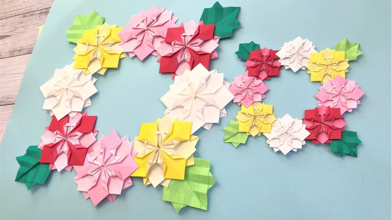 折り紙 菊の花のリース 折り方 Origami chrysanthemum flower wreath