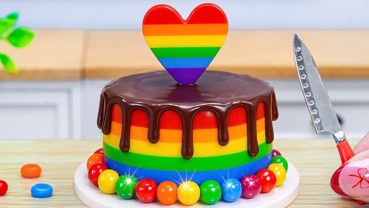 Satisfying Mini Rainbow Cake Recipe🌈Best Colorful Mini 2-Tier Chocolate Cake Decorating Tutorial