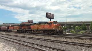 BNSF EB Grain Train Meets BNSF WB Mixed Freight. Kansas City, MO 6/27/26
