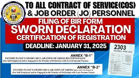 TO ALL JOB ORDER & CONTRACT OF SERVICE WORKER! FILING OF BIR SWORN DECLARATION & UPDATING COR! PAANO