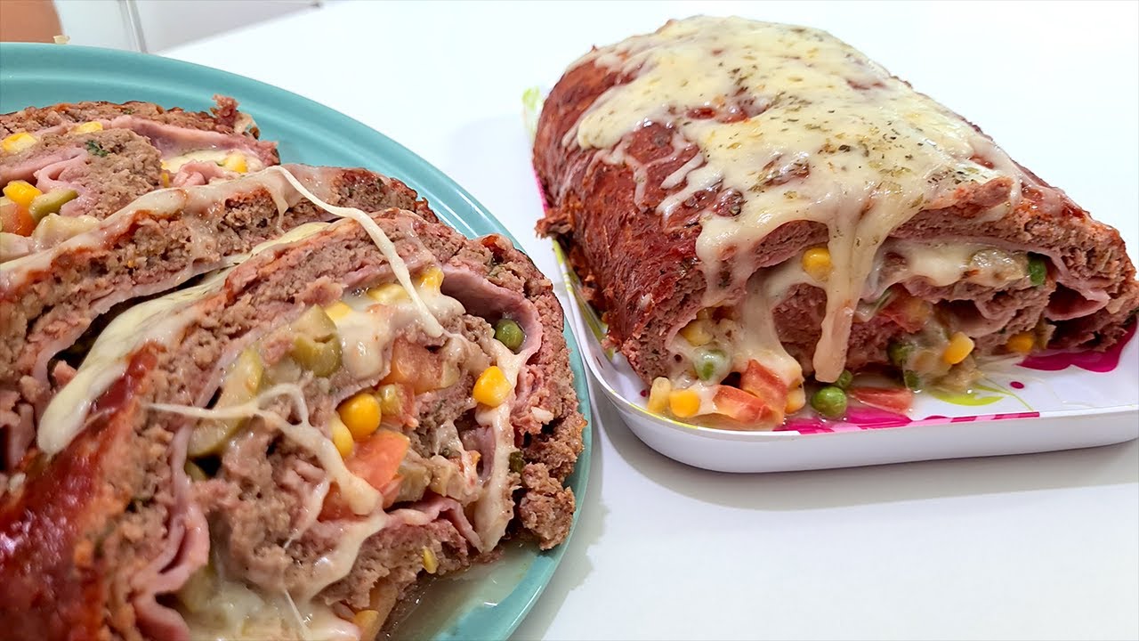 ROCAMBOLE DE CARNE MOÍDA RECHEADA DE FORNO