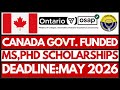 Canada Government Scholarships 2026 for Masters &amp; PhD Students | Ontario Graduate Scholarship (OGS)