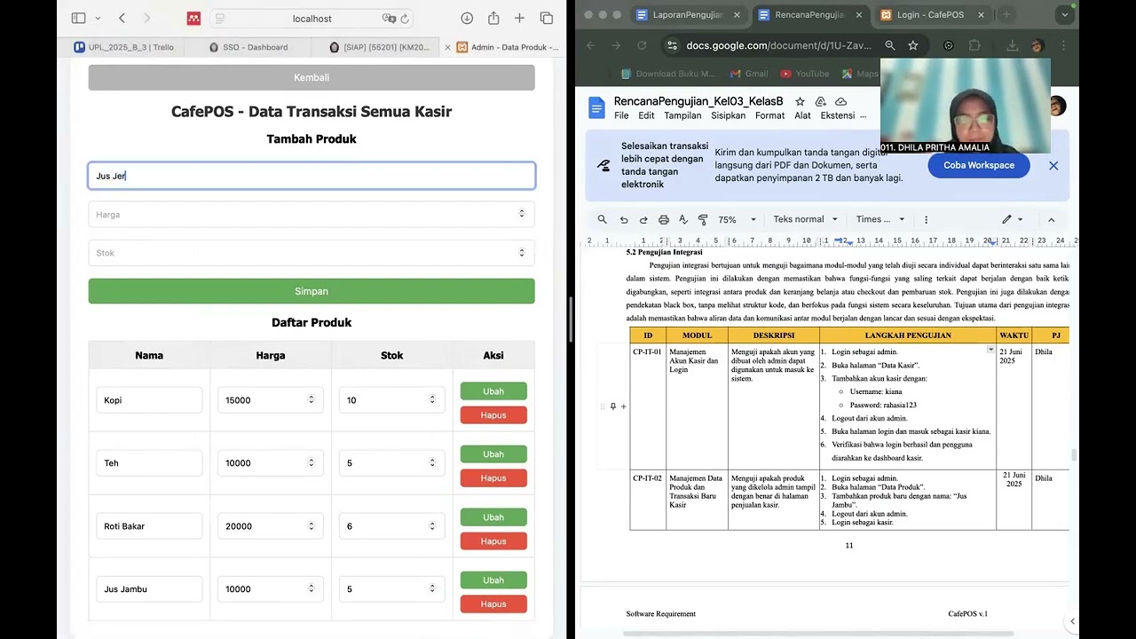 Pengujian CafePos UPL B - Dhila Pritha Amalia - 24060122140117 - Kelompok 3