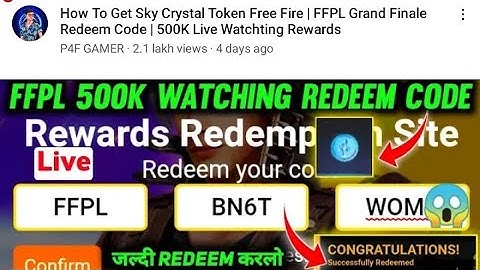 How To Get Sky crystal token free fire / ffPl Grand finale redeem code | 500K Live Watching Reward