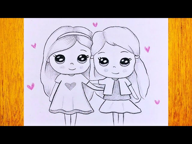 best friends forever drawing/bff drawing/how to draw a girl easy. - YouTube