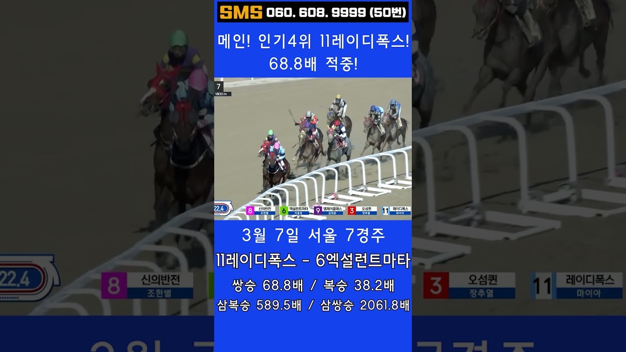 3/7(토)💣68.8배 메인 하이라이트 강승부! 인기4위 11레이디폭스! 니가 대가리다! / 믿어지십니까? 이런게 한구라입니다. 🐎 인기1위에 쫄지마!