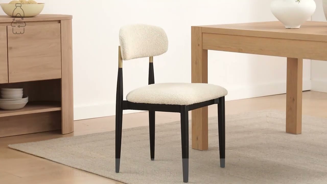Verna Boucle Dining Side Chair Black Frame, Palladian Beige