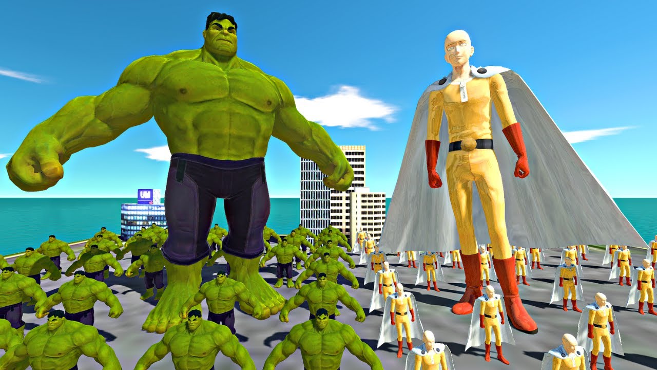 Hulk Team vs Saitama Team in City - Animal Revolt Battle Simulator