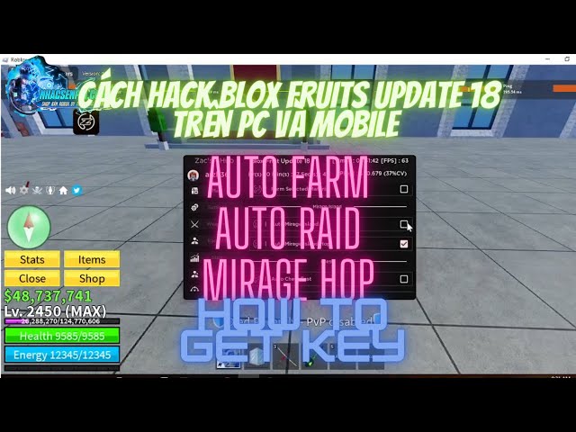 CÁCH HACK BLOX FRUITS UPDATE 18 TRÊN PC VÀ MOBILE : AUTO FARM, ESP FRUIT,  MIRAGE ISLAND ,ROBLOX 