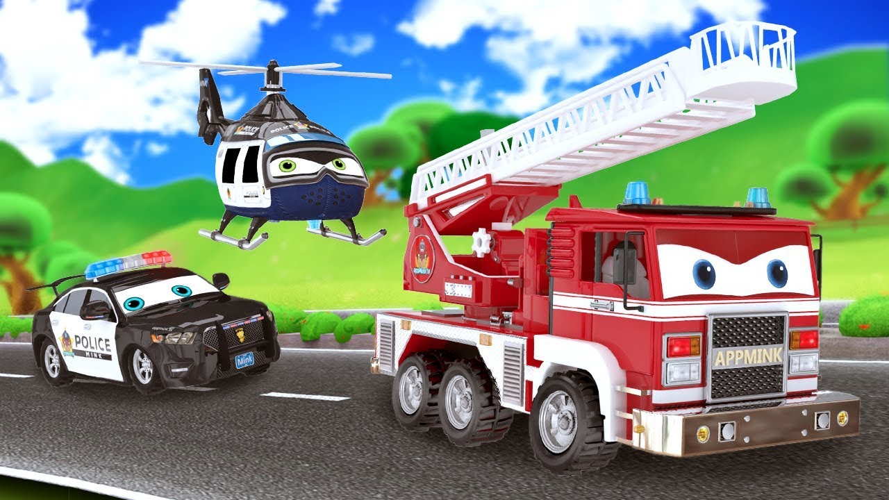 ⁣appMink Fire Truck | Police Cars Police Helicopter | go Kart | School bus | Number Learning for kids