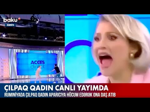 Çılpaq qadın canlı yayımda aparıcıya hücum etdi - Baku TV