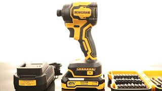EWORK Impact Driver 21V Brushless Cordless Impact Driver Set, 4-Speed, 2300 In-lbs, Compact 1/4
