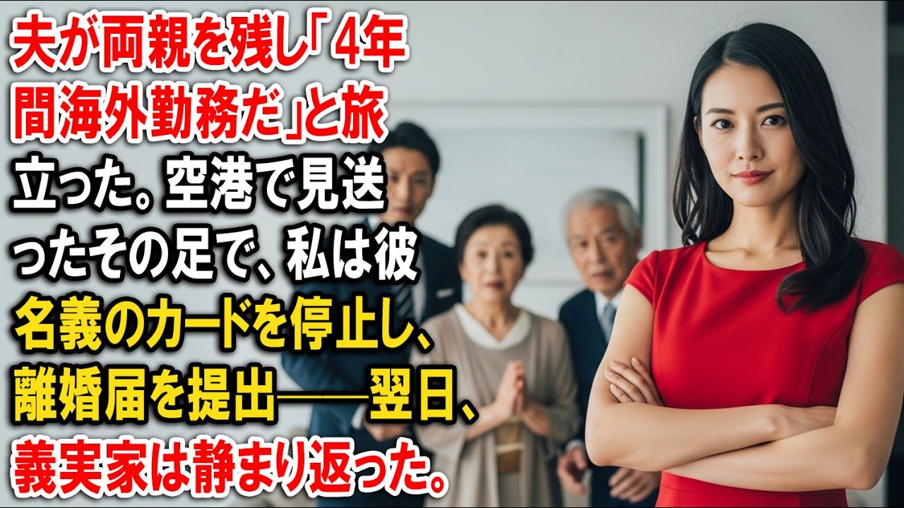 夫が両親を残し「4年間海外勤務だ」と旅立った。空港で見送ったその足で、私は彼名義のカードを停止し、離婚届を提出——翌日、義実家は静まり返った。【静かな復讐】【家族の裏切り】