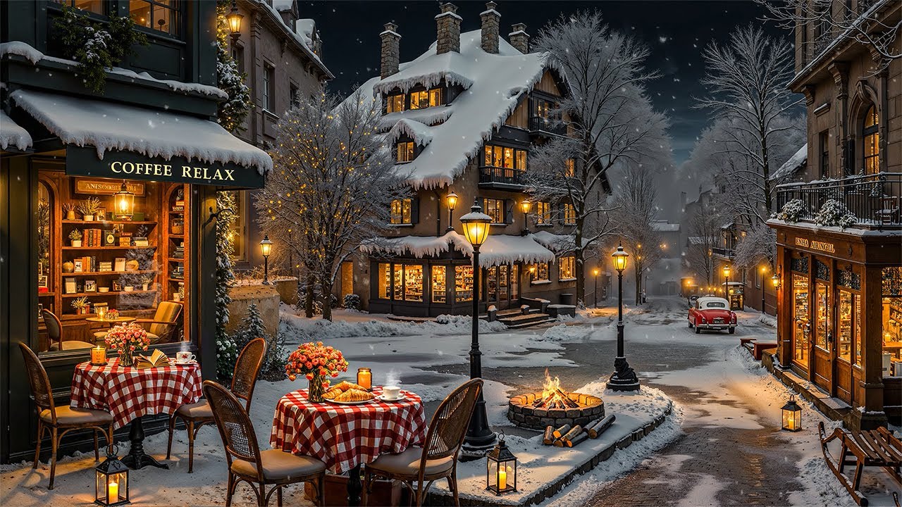 Soothing & Exquisite Jazz Music for Relax ❄️ Crackling Fireplace at Cozy Winter Coffee Shop Ambience