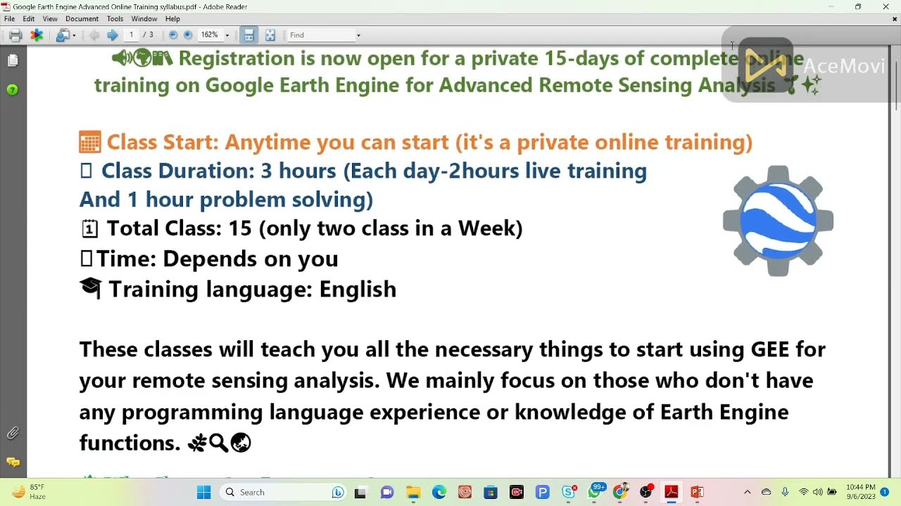 Registration is open for a private 15-days of complete GEE Advanced Remote Sensing Analysis training