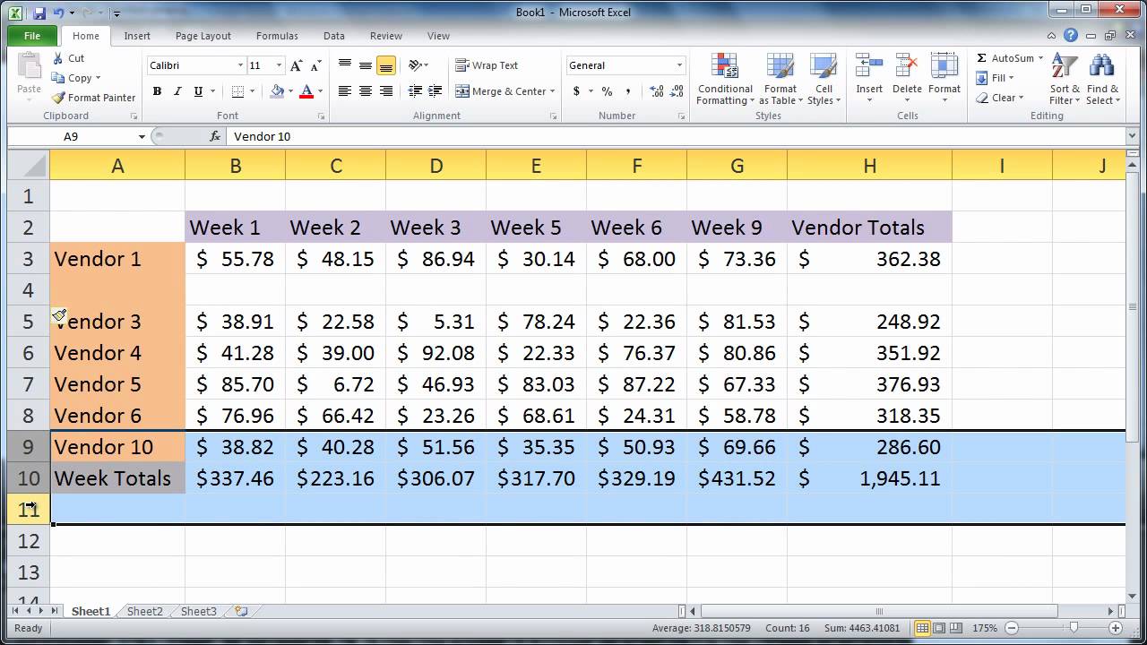 Adding multiple rows in Microsoft Excel