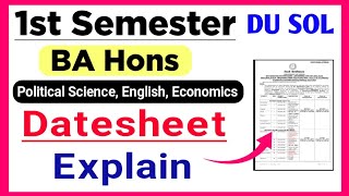 SOL BA Hons First Semester datesheet Explain Dec exam 2022 : Political Science, English, Economics.