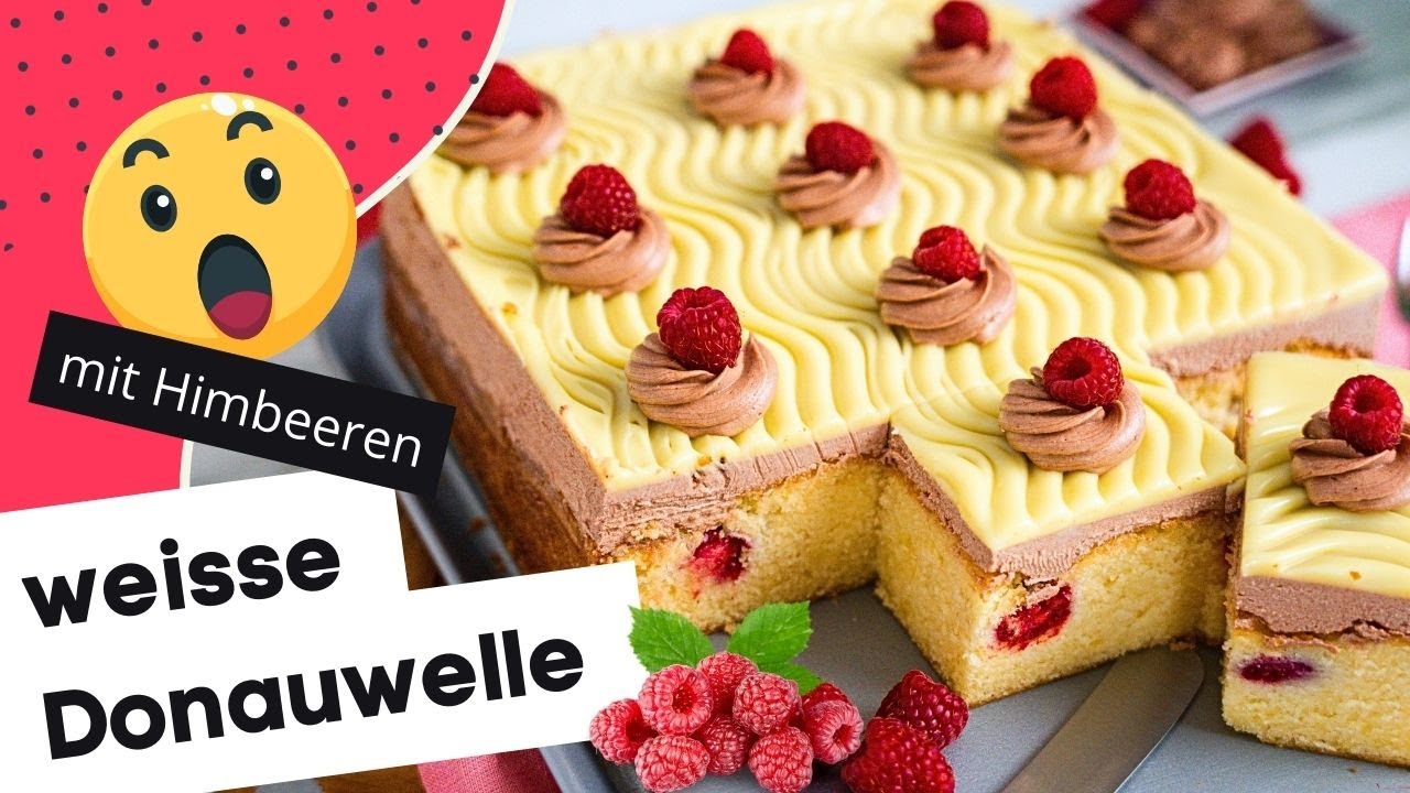 Donauwelle Torte neu interpretiert! Blechkuchen mit Himbeeren, weißer Schokolade | weisse donauwelle