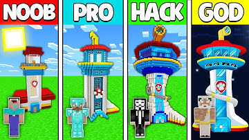 Minecraft Battle: NOOB vs PRO vs HACKER vs GOD! PAW PATROL TOWER BUILD CHALLENGE in Minecraft