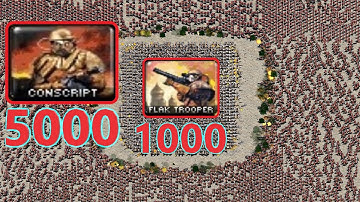 Flak Troopers surrounded by Conscripts  🎮 1k vs 5k 🎮 Red Alert 2