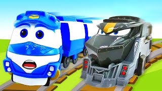 Pretend play with Robot Trains Kay and Duke. Toys video for kids