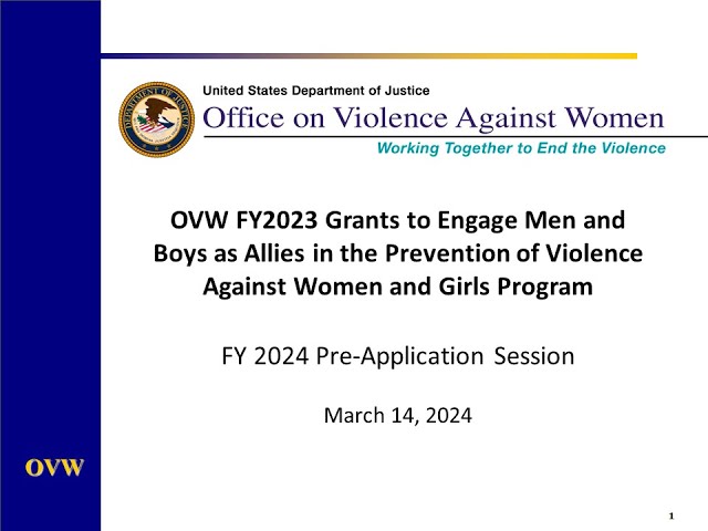 Watch OVW Fiscal Year 2024 Grants to Engage Men and Boys as Allies Pre-Application Information Session on YouTube.