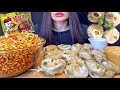 Momo  dumplings  black bean noodles  mukbang asmr eating sounds