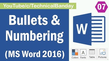 MW007-Bullets and Numbering|| Microsoft Word 2016 Tutorial in Hindi || Urdu