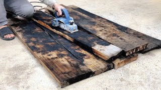 Amazing Wood Recycling Project From Burnt Wood // Super Sturdy And Easy To Make Round Dining Table