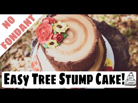 tree-stump-wedding-cake-w/-buttercream---tree-trunk-and-bark-effect