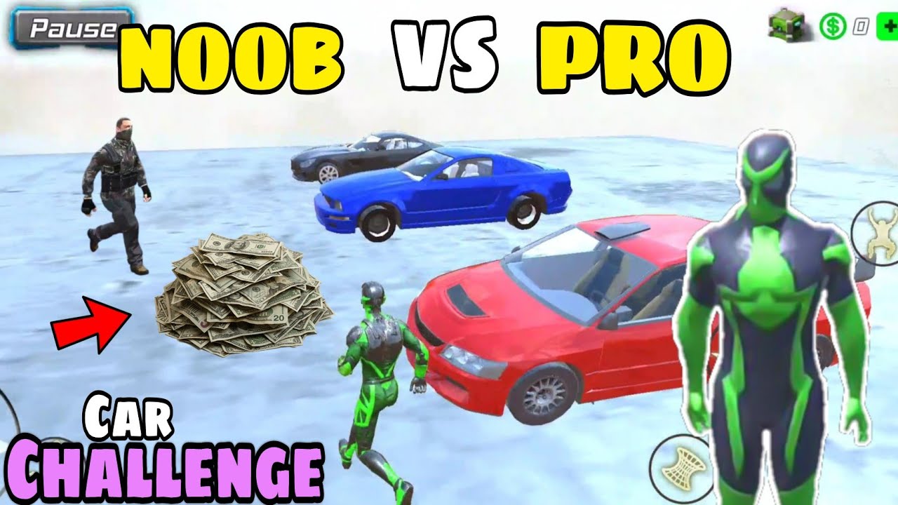 Noob vs Pro Car Race Challenge in rope frog ninja hero | rope frog ninja hero