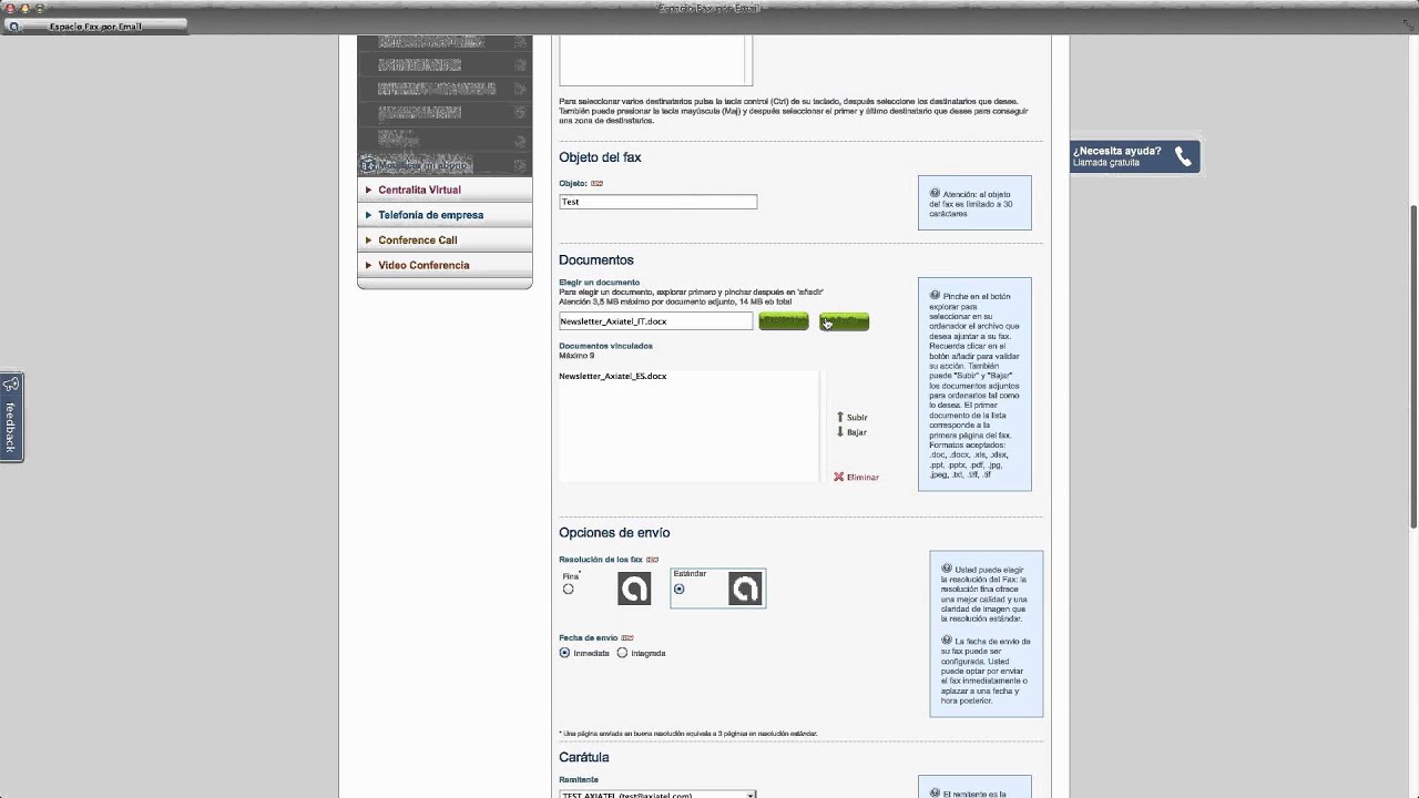 Enviar un fax por Internet (interfaz cliente de Axiatel.com)