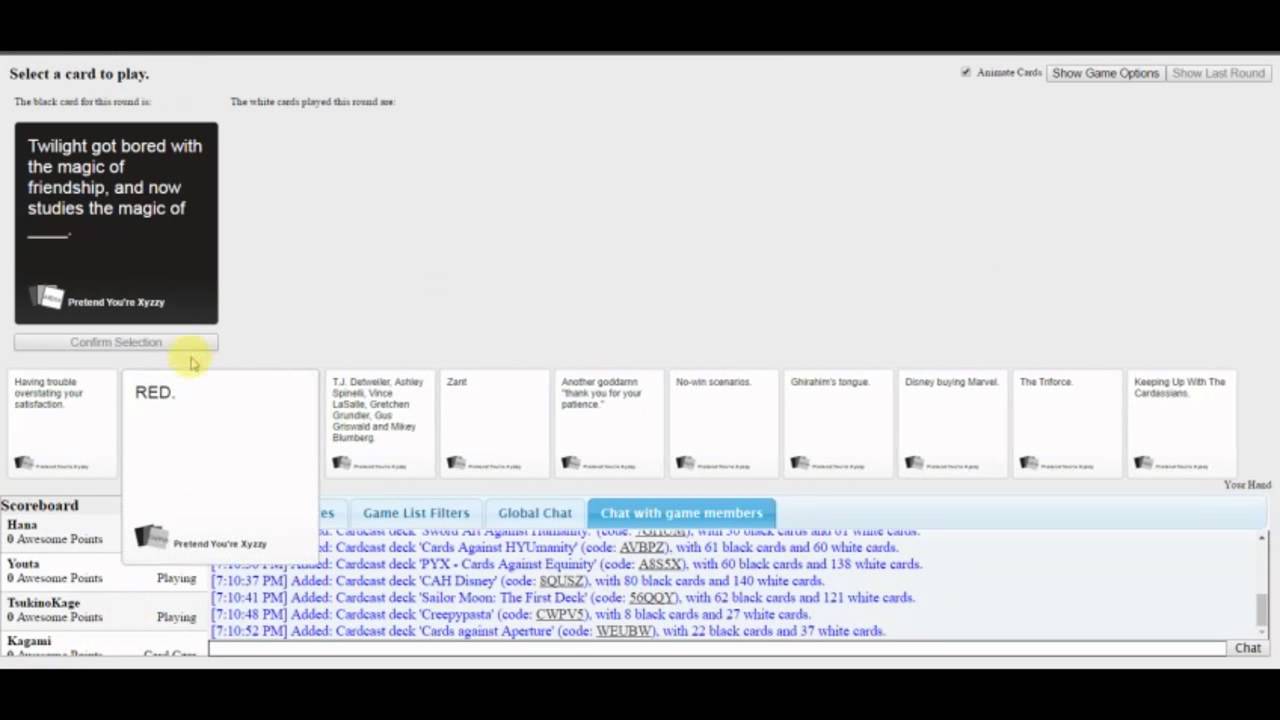 Custom Cards Against Humanity / Pretend You're Xyzzy Session - YouTube