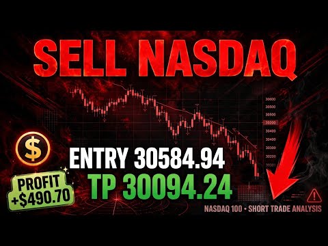 Nasdaq 100 short setup I entered at midnight resistance level 30715 to support 30070 my TP  Target 🎯