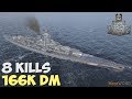 World of WarShips | Bismarck | 8 KILLS | 166K Damage - Replay  Gameplay 4K 60 fps