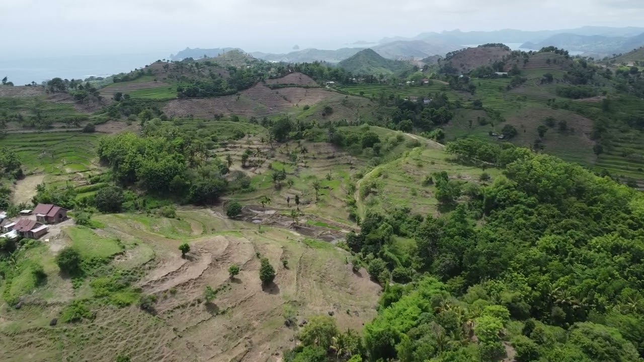 Emerald Horizons: Aerial View of Beautiful Green Hills in Lombok Indonesia