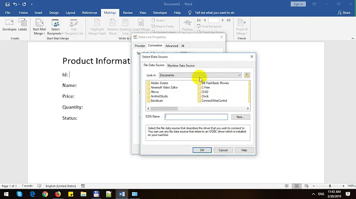 Import Data into Word 2019 from MySQL Database