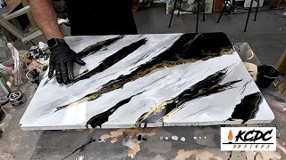 Watch how I created this black and gold, white marble design using Stone Coat Epoxy | KCDC Designs