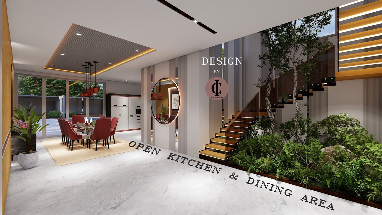 Open Kitchen & Dining Area Interiors | Farm House Kitchen Design by C&I ...
